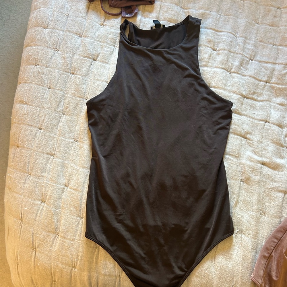 Express Dark Brown Sleeveless Bodysuit